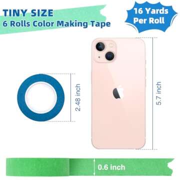 OWLKELA Colored Masking Tape 0.6" x 16 Yard Per Roll, 6 Rolls Rainbow Colors Painting Tapes, Painter...