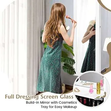 COSTWAY 12 LEDs Jewelry Cabinet, Wall/Door Mounted Jewelry Organizer Cabinet with 53.5” Full Length Mirror & Large Storage Capacity, Lockable Mirror Jewelry Armoire for Women Girls (White)