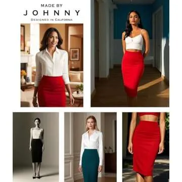 MBJ WB700 Women's Premium Scuba Stretch High Waist Pencil Skirt Below Knee for Office Wear XL RED