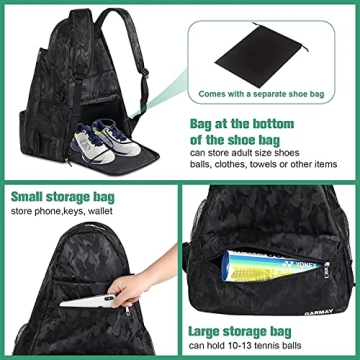 Waterproof Tennis Backpack with Shoe Compartment for Sports Enthusiasts