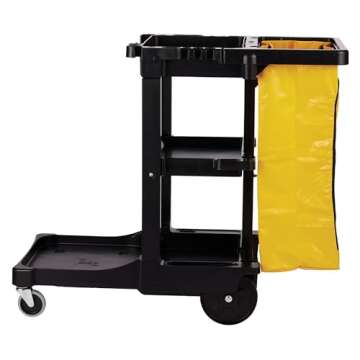 Rubbermaid Commercial Traditional Janitorial 3-Shelf Cleaning Cart, Wheeled with Zippered Yellow Vin...