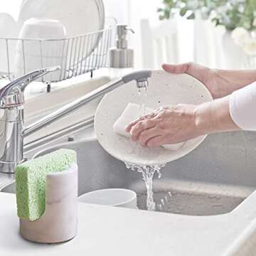 EVERBBKING Marble Sponge Holder for Kitchen Sponge Holder Rustic Farmhouse Decor,Dish Sponge Holder Kitchen Sink Sponge Caddy，Scouring Pad and Dish Sponge Holder Sponge Rack