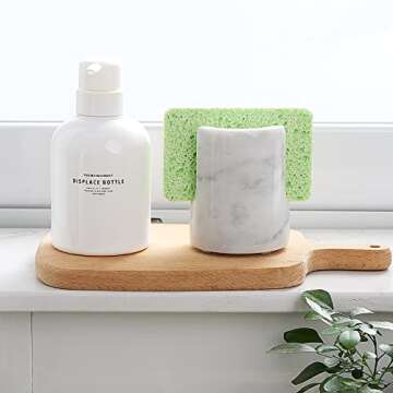 EVERBBKING Marble Sponge Holder for Kitchen Sponge Holder Rustic Farmhouse Decor,Dish Sponge Holder Kitchen Sink Sponge Caddy，Scouring Pad and Dish Sponge Holder Sponge Rack