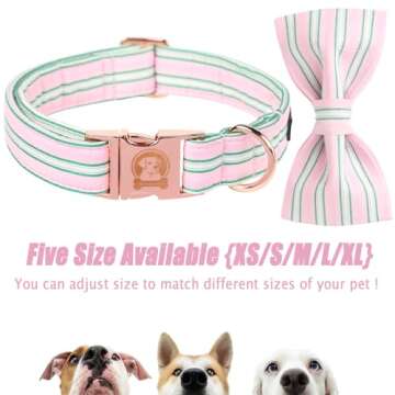 MR. CHUBBYFACE Pink Dog Collar, Cute Dog Collar with Bowtie, Summer Adjustable Girl Boy Collar with ...