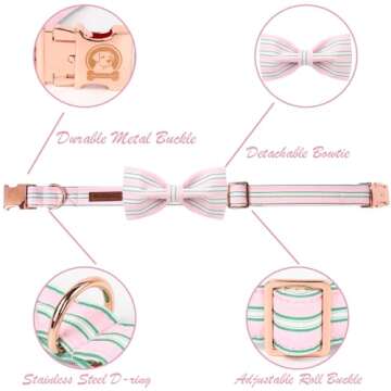 MR. CHUBBYFACE Pink Dog Collar, Cute Dog Collar with Bowtie, Summer Adjustable Girl Boy Collar with Metal Buckle, Durable Collars for Small Medieum Large Dogs