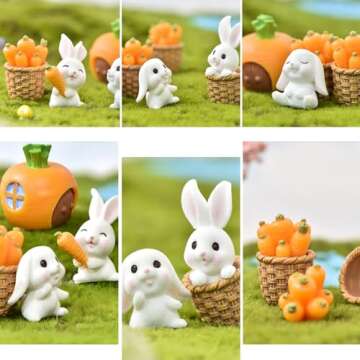 KIMOBER 14PCS Rabbit and Carrot Miniature Figurines,Easter Bunny Carrot Figures for Fairy Garden Eas...