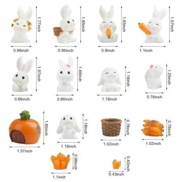 KIMOBER 14PCS Rabbit and Carrot Miniature Figurines,Easter Bunny Carrot Figures for Fairy Garden Easter Egg Fillers Landscape DIY Terrarium Crafts
