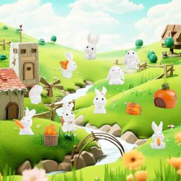 KIMOBER 14PCS Rabbit and Carrot Miniature Figurines,Easter Bunny Carrot Figures for Fairy Garden Easter Egg Fillers Landscape DIY Terrarium Crafts
