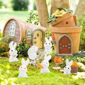 KIMOBER 14PCS Rabbit and Carrot Miniature Figurines,Easter Bunny Carrot Figures for Fairy Garden Easter Egg Fillers Landscape DIY Terrarium Crafts