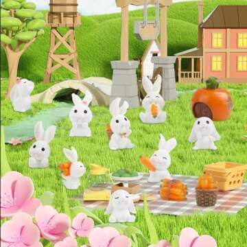 KIMOBER 14PCS Rabbit and Carrot Miniature Figurines,Easter Bunny Carrot Figures for Fairy Garden Easter Egg Fillers Landscape DIY Terrarium Crafts