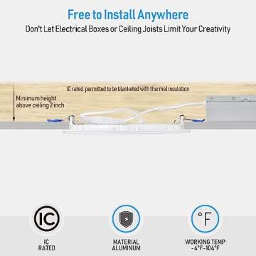 TORCHSTAR 12-Pack Essential Series 6 Inch Ultra-Thin LED Recessed Lighting with J-Box, 3000K Warm White, 12W Dimmable 1000lm Brightness LED Downlight, ETL & Energy Star Listed