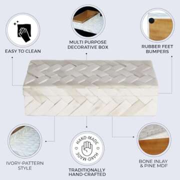 Handicrafts Home Handmade Ivory Pattern Decorative Box - Storage Organizer, Decor Centrepiece, Memory Keepsakes, Home Decor - Boho Style Treasure Box, Multipurpose Gift - Braid, 10x4.5x2.5