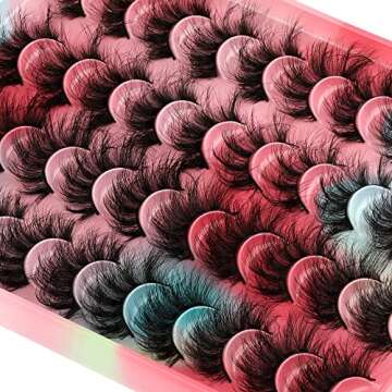 Newcally Lashes Mink Fluffy False Eyelashes 20MM Long Dramatic Fake Eye Lashes 5D Wispy Eyelashes Ru...