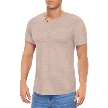 NUOKESASI Men's Casual Slim Fit Henley T-Shirt in Khaki