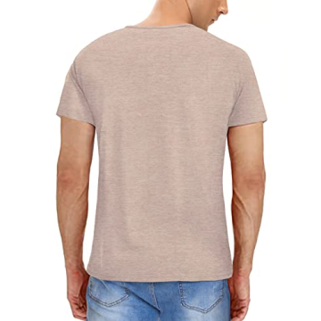 NUOKESASI Men's Casual Slim Fit Henley T-Shirt in Khaki