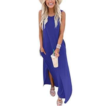 ANRABESS Women Casual Loose Sundress Sleeveless Split Maxi Long Beach Shirt Dress Travel Vacation 2025 Summer Outfits Royal Blue X-Large