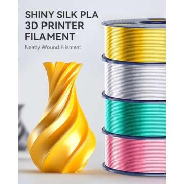 SUNLU 3D Printer Silk Filament,Shiny Silk PLA Filament 1.75mm, Smooth Silky Surface, Great Easy to Print for 3D Printers, Dimensional Accuracy +/- 0.02mm, Silk Black 1KG