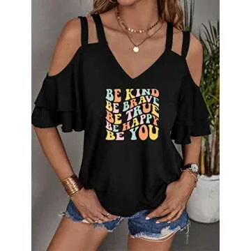 Stylish Women's Be Kind Sexy Cold Shoulder Tops