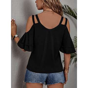 Women's Be Kind Sexy V Neck Cold Shoulder Tops Flounce Short Sleeve Tees Summer Casual T-Shirt