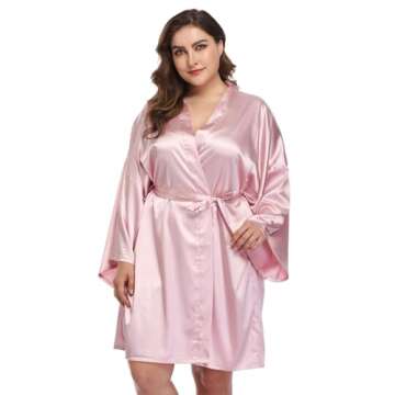 Teemie Womens Plus Size Short Robes Satin Silky Kimono Bathrobes Lightweight Sleepwear Bridesmaid Party