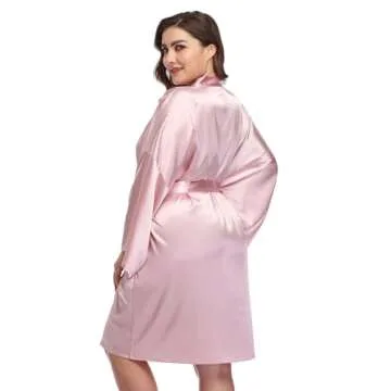 Teemie Womens Plus Size Short Robes Satin Silky Kimono Bathrobes Lightweight Sleepwear Bridesmaid Party