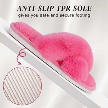 Parlovable Women's Fuzzy Slippers Comfy Cross Band House Shoes Memory Foam Open Toe Indoor Gifts for Ladies Hot Pink 9-10