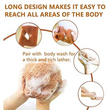African Net Long Bathing Sponge,Net Exfoliating Back Scrubber for Body,Exfoliating Back Towel,Pack of 1 (Brown)