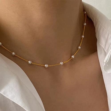 Gold Pearl Necklace for Women, Dainty Simple Jewelry Gift