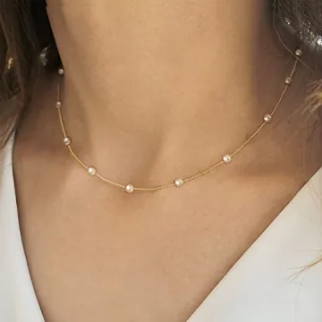 Gold Pearl Necklace for Women, Dainty Simple Jewelry Gift