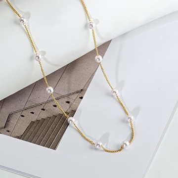 Gold Pearl Necklace for Women, Dainty Simple Jewelry Gift