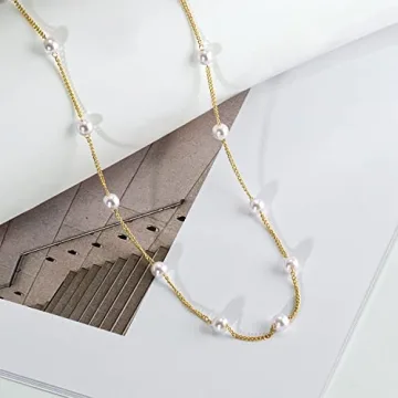 Gold Pearl Necklace for Women, Dainty Simple Jewelry Gift