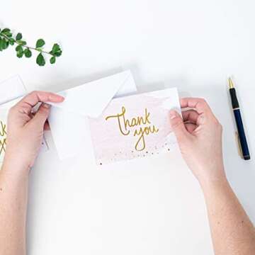 Gold Watercolor Thank You Cards - Set of 48 Blank Notes