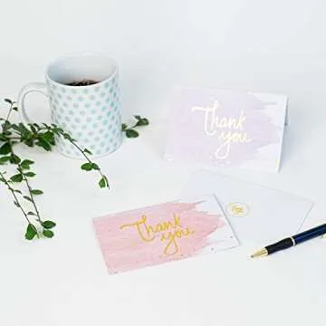 Gold Watercolor Thank You Cards - Set of 48 Blank Notes