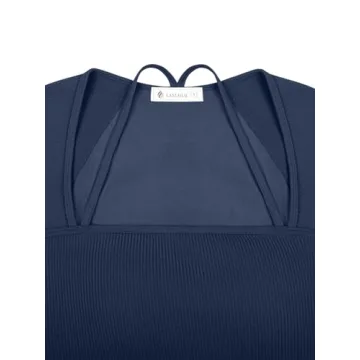 LASLULU Womens Long Sleeve Tops Halter Neck Tight Athletic Workout Gym Shirts Seamless Ribbed Tops Compression Shirts for Teens(Navy Blue Medium)