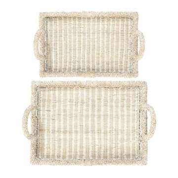 Elegant Creative Co-Op Rattan Tray Set for Home Decor