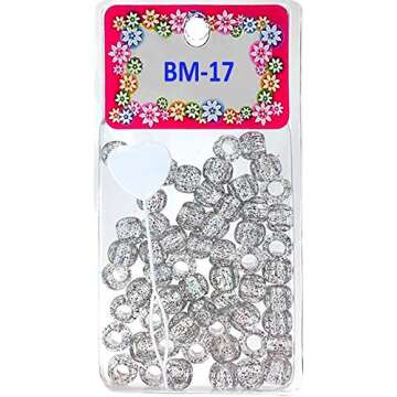 Tara Assorted Color Design 60 Pieces Plastic Beads 12 x 12 mm for Braid Hair for Girls (Clear Sparkl...