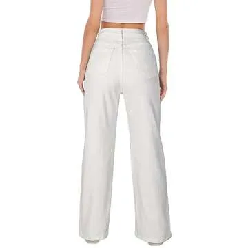 HDLTE Women's Wide Leg High Waist Baggy Jeans - Loose Boyfriend Denim Pants - Y2K 90s White