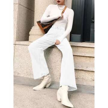HDLTE Women's Wide Leg High Waist Baggy Jeans - Loose Boyfriend Denim Pants - Y2K 90s White