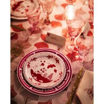 Set of 8 Beachside Pavilion Dessert Plates, 8 inches, Paper, Flamingo and Berry Pattern