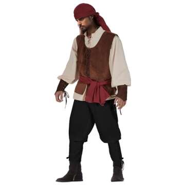 IWQBQ 5 pcs men's pirate costume set Renaissance shirt medieval vest Viking Banded Pants headscarf belt Halloween costume(Z3601,L)