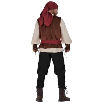 IWQBQ 5 pcs men's pirate costume set Renaissance shirt medieval vest Viking Banded Pants headscarf belt Halloween costume(Z3601,L)
