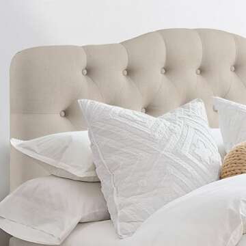 Rosevera Givanna Adjustable Heigh Headboard with Linen Upholstery and Button Tufting for Bedroom,Queen,Natural Linen