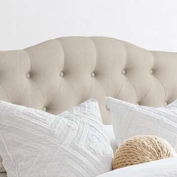 Rosevera Givanna Adjustable Heigh Headboard with Linen Upholstery and Button Tufting for Bedroom,Queen,Natural Linen