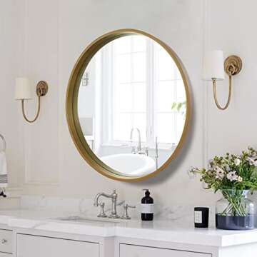 WallBeyond Round Mirror with Wood Frame, 28" Circle Modern Decoration Large Home Decor Mirror for Ba...