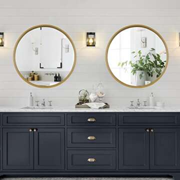 WallBeyond Round Mirror with Wood Frame, 28" Circle Modern Decoration Large Home Decor Mirror for Bathroom Living Room Bedroom Entryway (28" Diameter, Natural Wood)