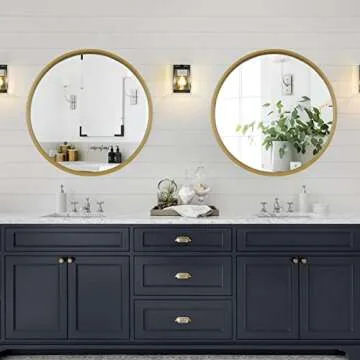 WallBeyond Round Mirror with Wood Frame, 28" Circle Modern Decoration Large Home Decor Mirror for Bathroom Living Room Bedroom Entryway (28" Diameter, Natural Wood)