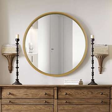 WallBeyond Round Mirror with Wood Frame, 28" Circle Modern Decoration Large Home Decor Mirror for Bathroom Living Room Bedroom Entryway (28" Diameter, Natural Wood)
