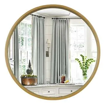 WallBeyond Round Mirror with Wood Frame, 28" Circle Modern Decoration Large Home Decor Mirror for Bathroom Living Room Bedroom Entryway (28" Diameter, Natural Wood)