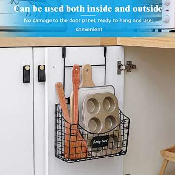 Jautokerdar Over the Cabinet Door Organizer 3 Pack, Wall Mounted Storage Basket with Name Plate for Kitchen, Bathroom