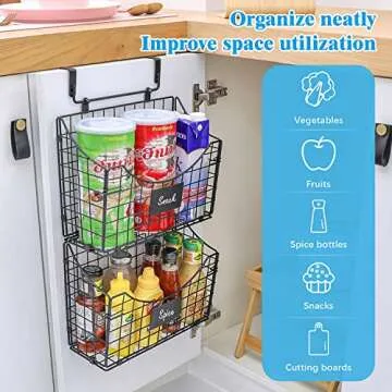 Jautokerdar Over the Cabinet Door Organizer 3 Pack, Wall Mounted Storage Basket with Name Plate for Kitchen, Bathroom